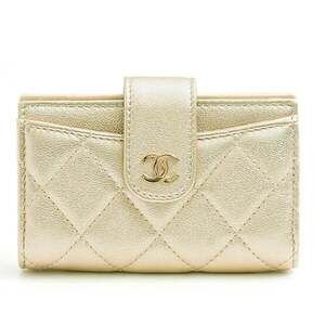 CHANEL Gold Lambskin Leather Wallet
